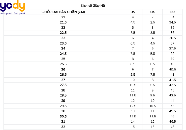 Bảng size giày Nike nữ