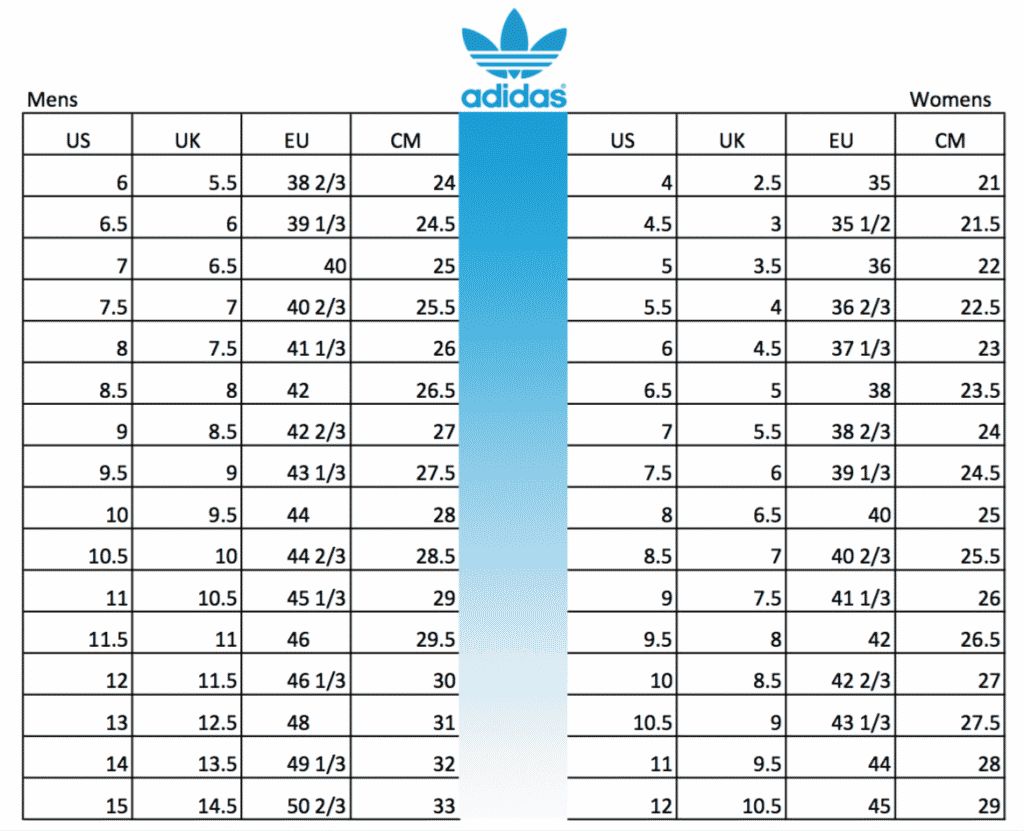 Bảng size giày Adidas