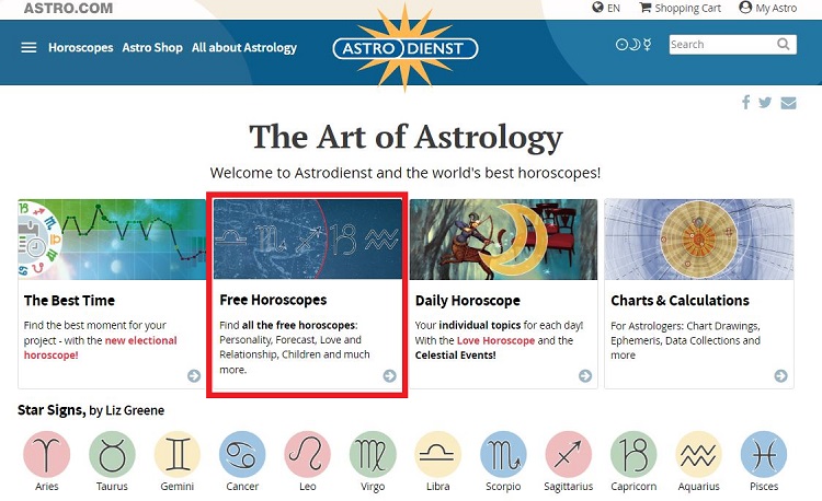 Click vào Free Horoscopes