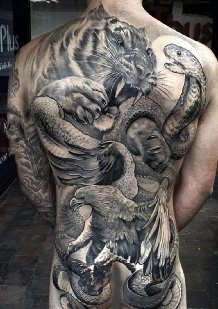 Tattoo hổ, đại bàng và rắn đại chiến