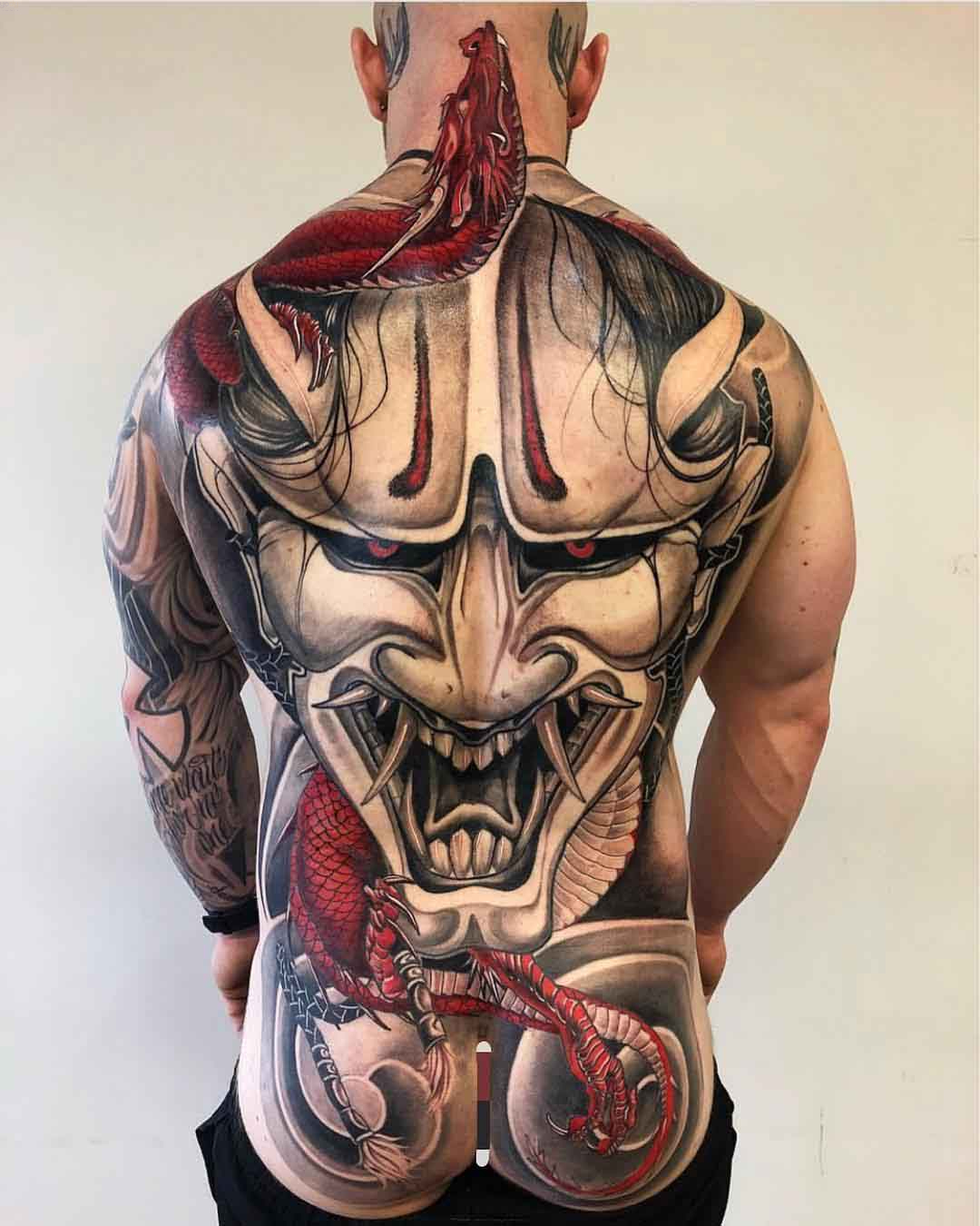 Tattoo Nhật kín lưng hình đầu quỷ Oni