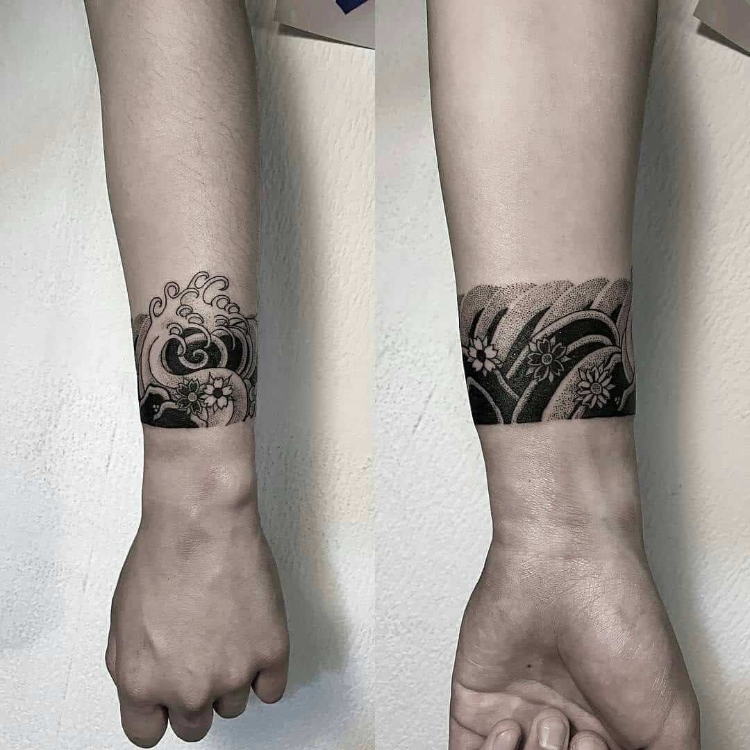 Tattoo vòng tay nhật cổ hình sóng