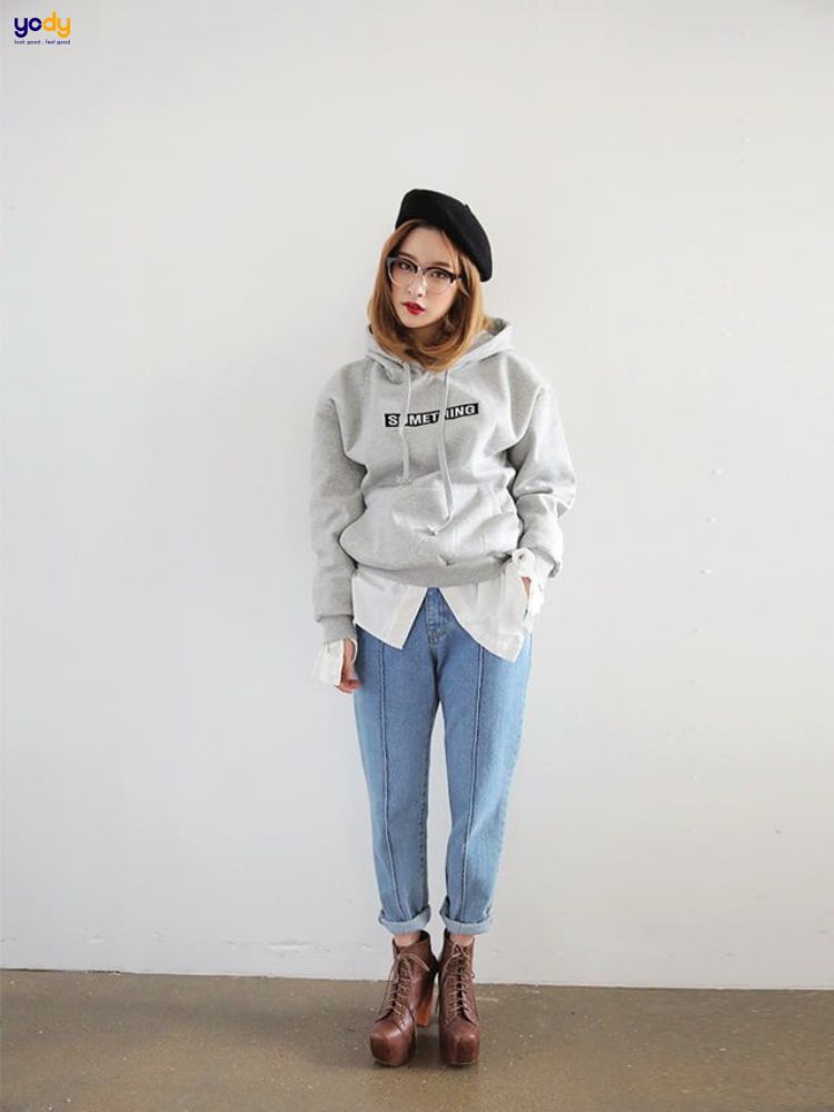 Áo hoodie mix quần baggy