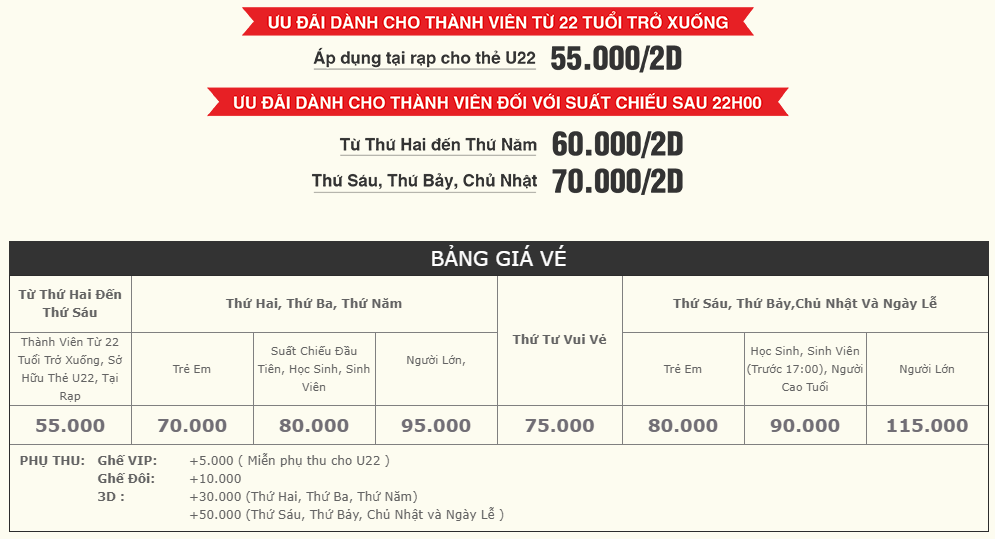 Giá vé CGV Hà Nội 2D