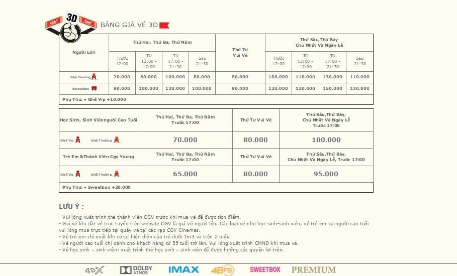 Giá vé CGV Hà Nội 3D