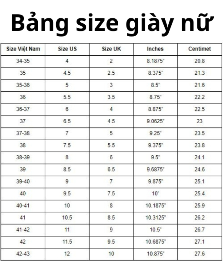 Chân 25cm đi giày size bao nhiêu?