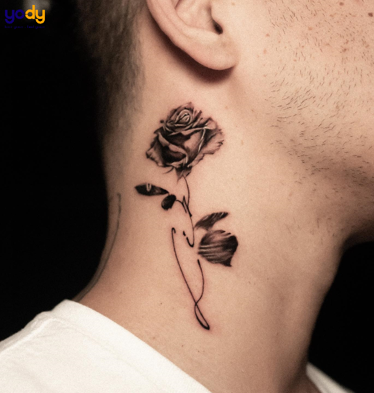 Tattoo hoa hồng ở cổ cho nam