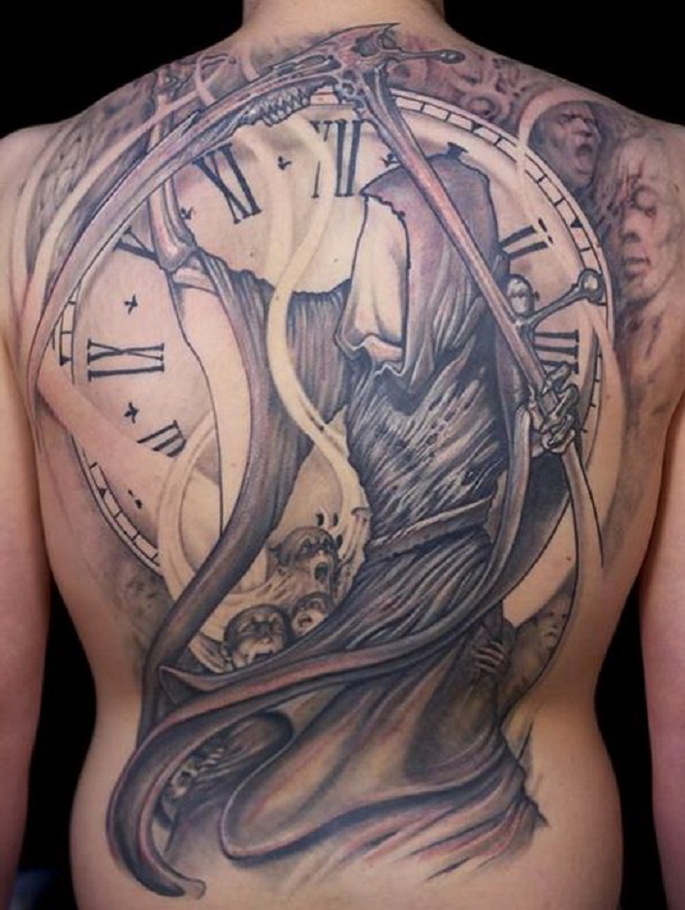  Tattoo đồng hồ kín lưng hình thần chết