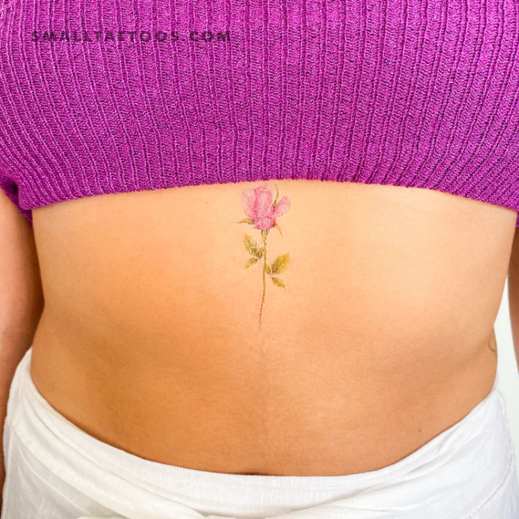 Tattoo nửa bụng mini hình hoa hồng nữ tính