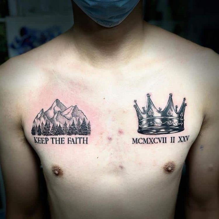 Tattoo vương miện cùng số La Mã