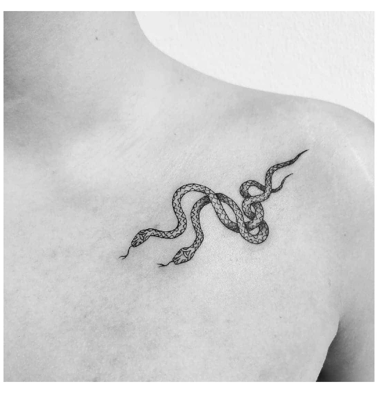 Tattoo rắn đôi ở xương quai xanh