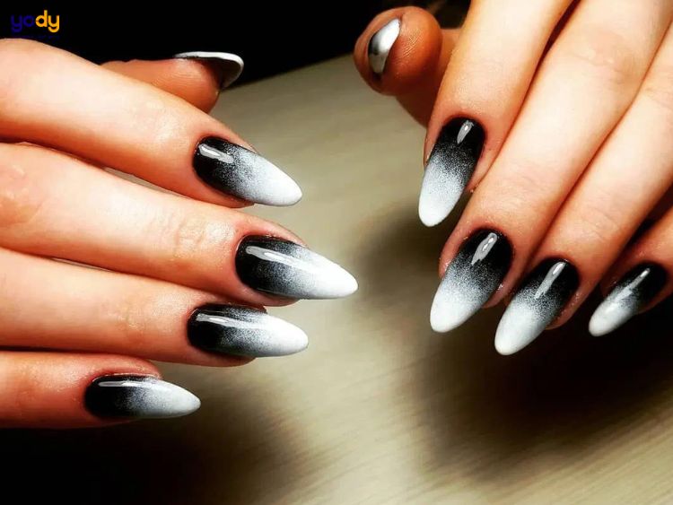 Mẫu nail sơn đầu móng trắng đen