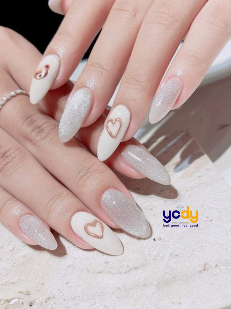 mẫu nail trắng đính đá đẹp