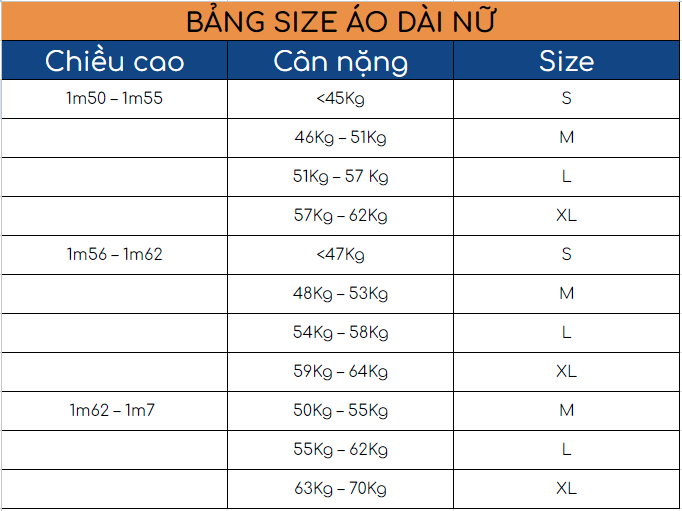 size áo dài