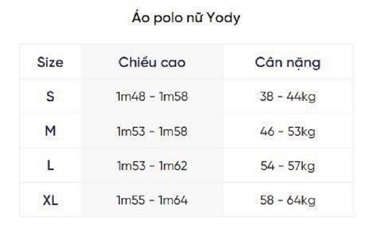 Áo polo size xl là bao nhiêu kg