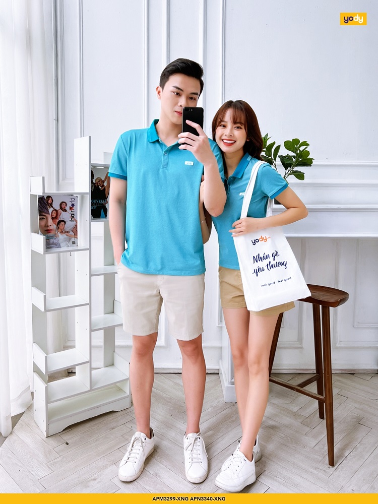 áo polo xanh mix quần short kaki