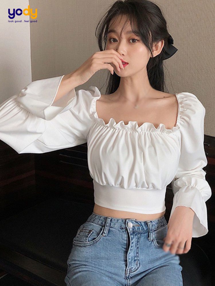 Áo croptop tay dài phồng