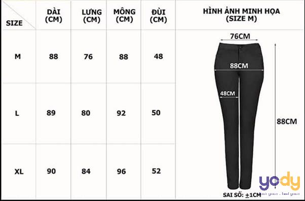 Bảng size quần âu nữ