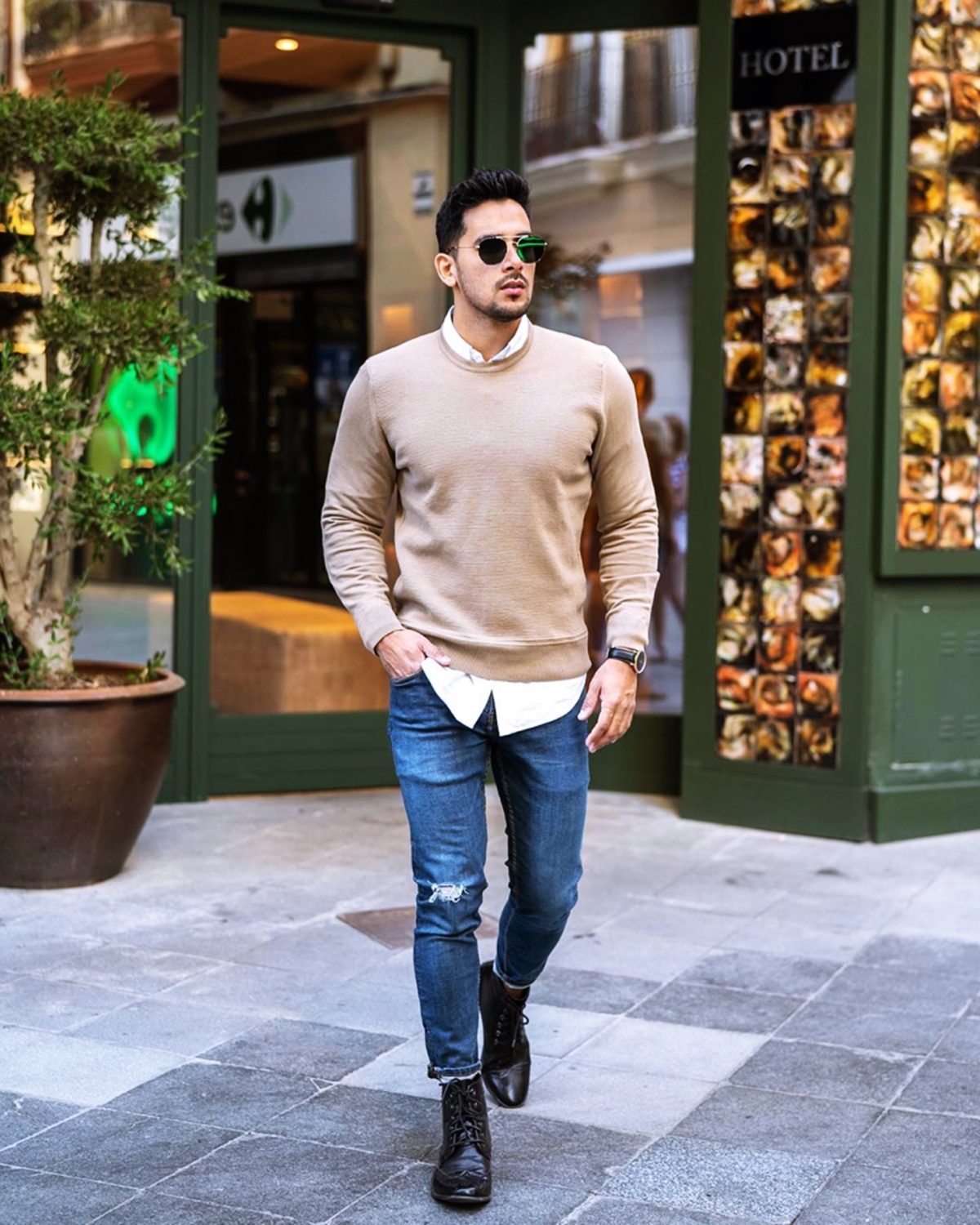 Áo sweater phối sơ mi