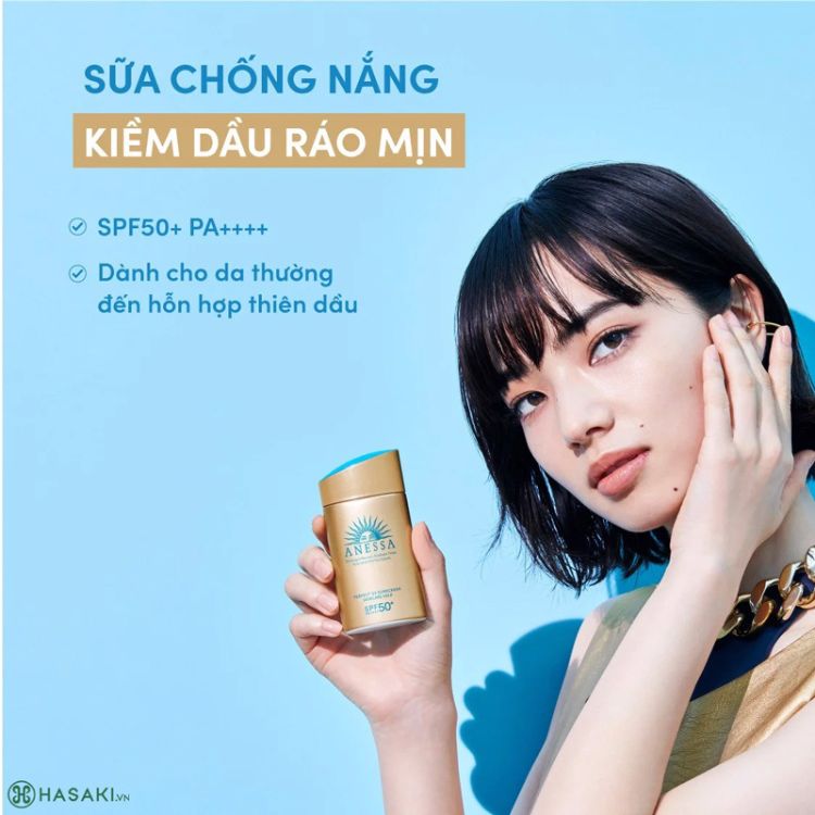 Review kem chống nắng Anessa cho da dầu Anessa Perfect UV Sunscreen Skincare Milk N SPF50+ PA++++