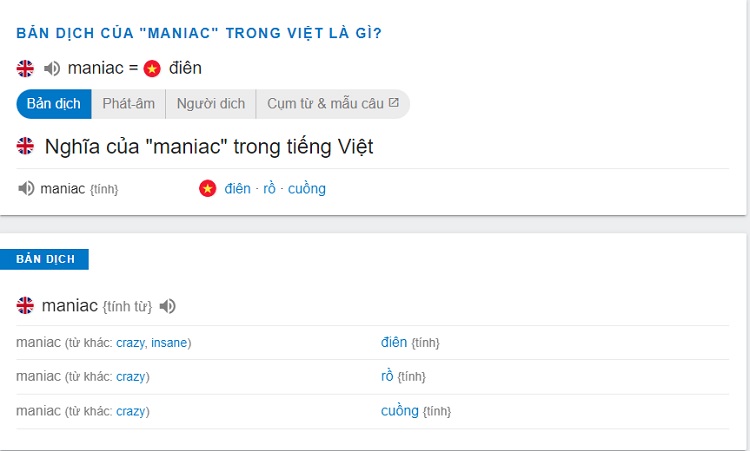 Maniac là gì trong từ điển tiếng anh