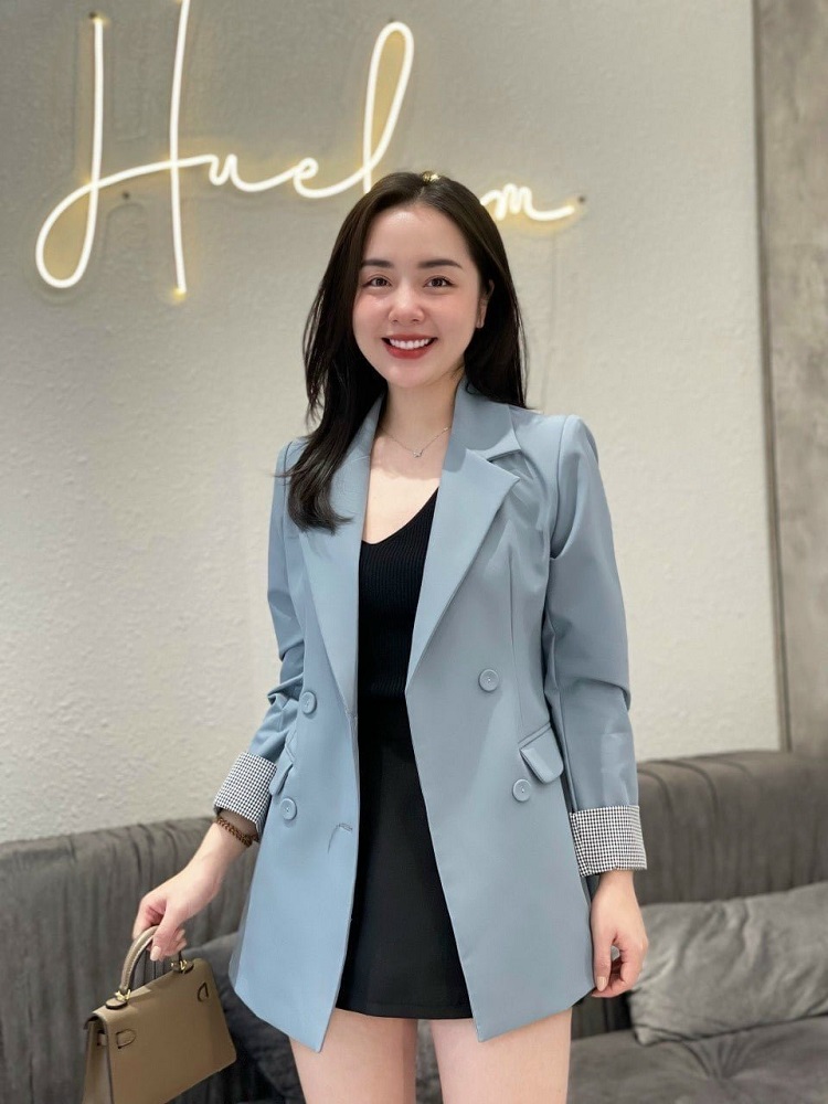 mẫu áo vest nữ đẹp màu xanh