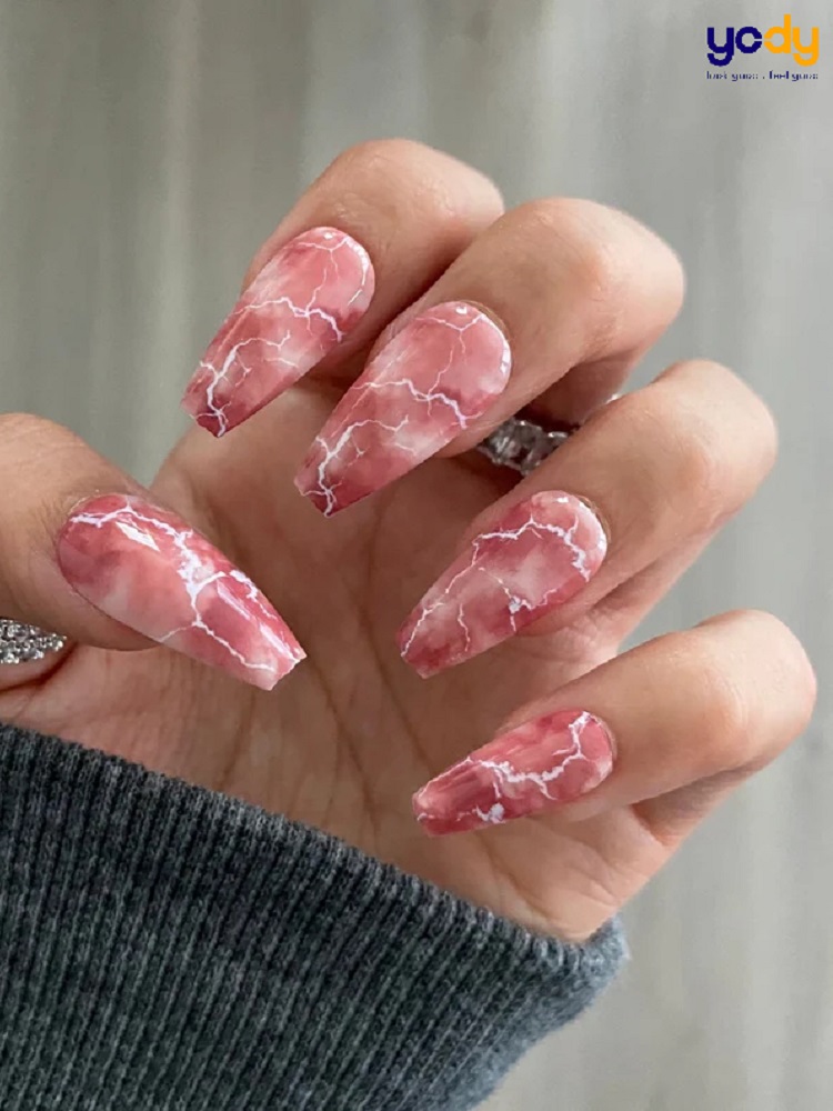  Nail loang vân đá đỏ