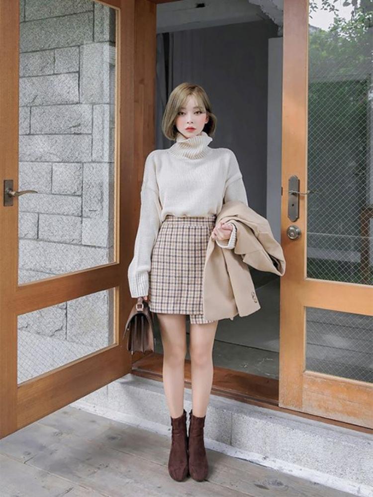 phối đồ với chân váy dạ tweed