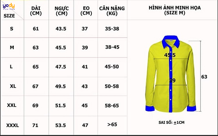 size áo sơ mi nữ