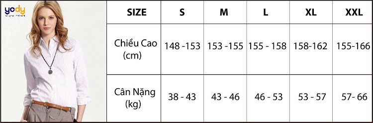 size áo sơ mi nữ