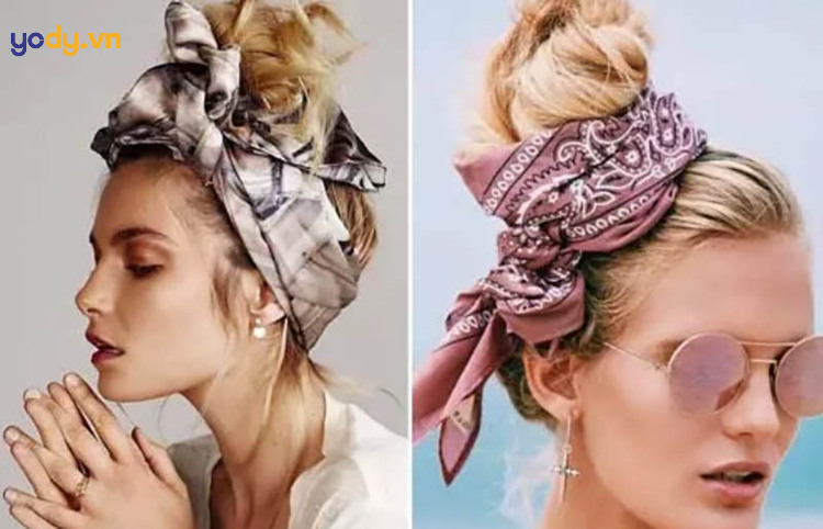 Kiểu tóc mái thưa buộc cao với khăn turban