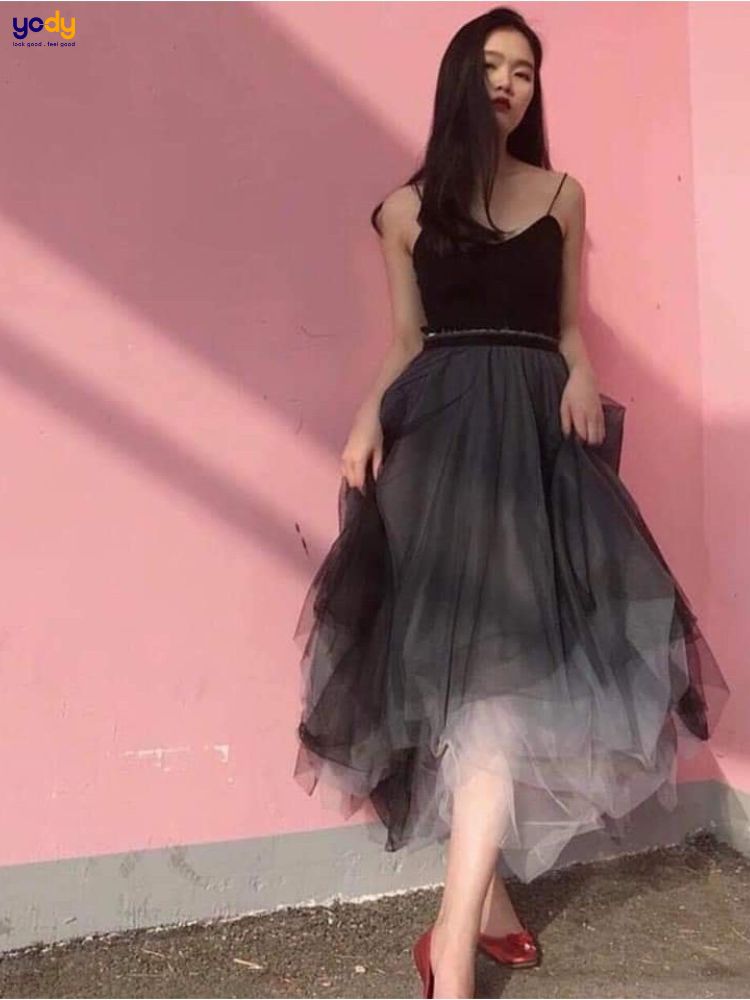 Chân váy lồng vải chiffon