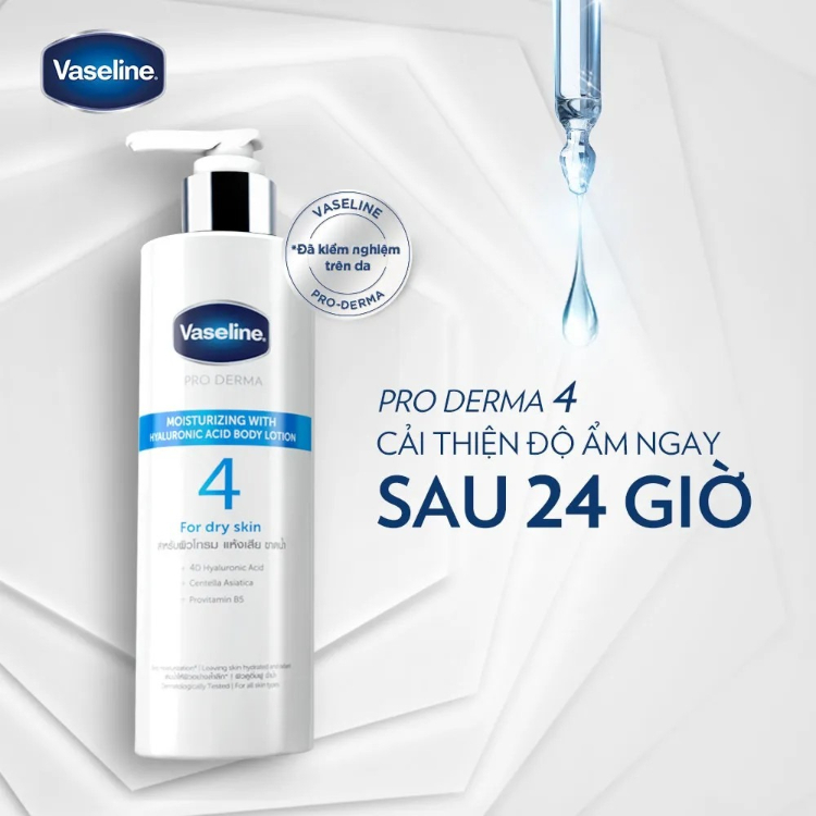 Vaseline Pro Derma số 4 cải thiện độ ẩm sau 24 giờ