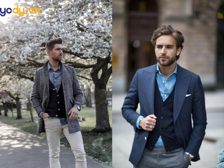 Phối áo Cardigan nam với suit, blazer