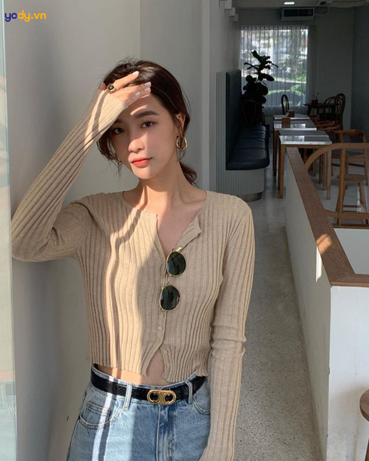 Phối áo cardigan ngắn