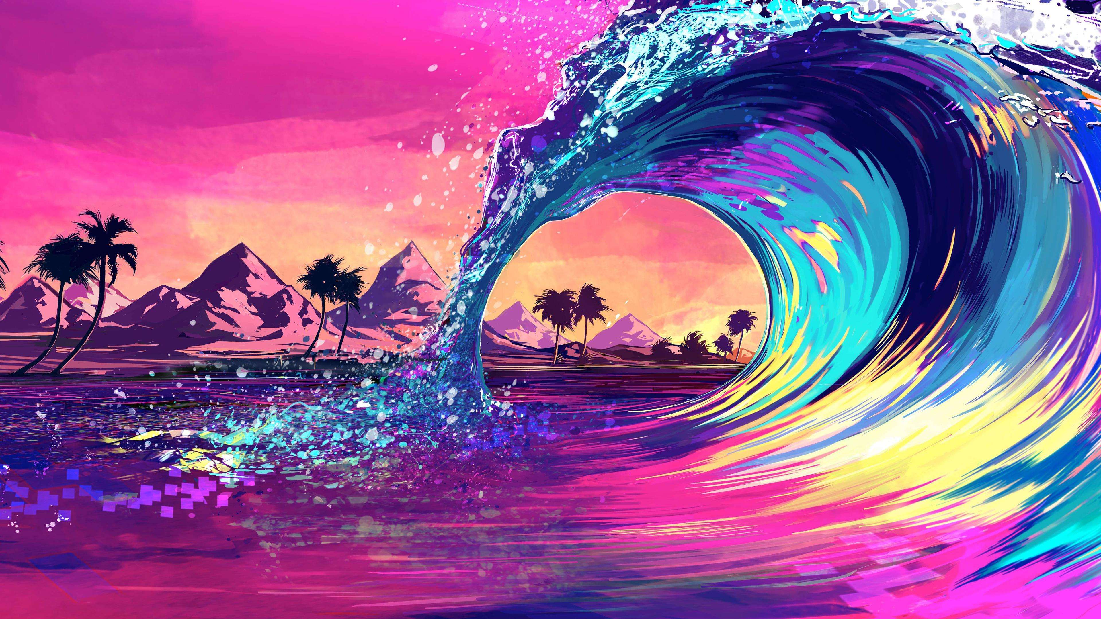 Hình nền con sóng cho mệnh Thuỷ nhiều màu sắc
