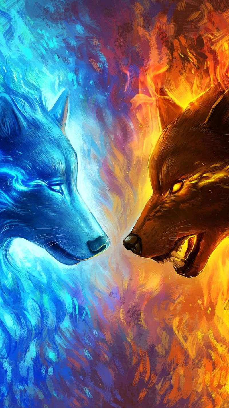 Hình nền 2 con sói lửa cho người mệnh Hoả