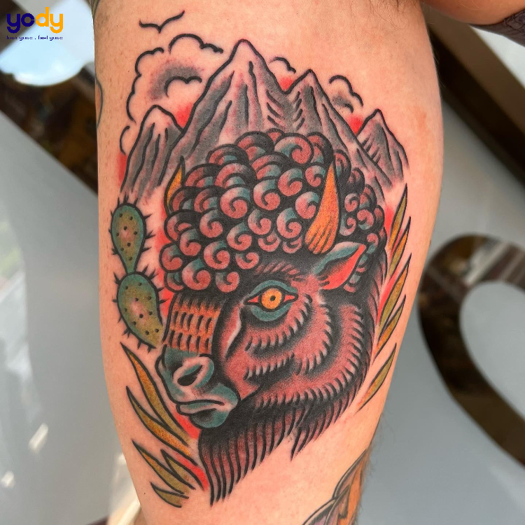 Tattoo hình đầu trâu cá tính, nghệ thuật