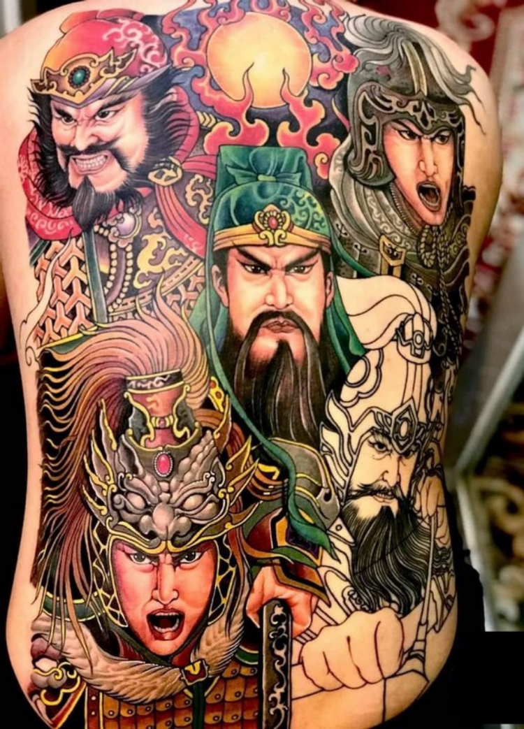 Tattoo Lữ Bố cùng Quan Công với màu sắc nổi bật, chân thực